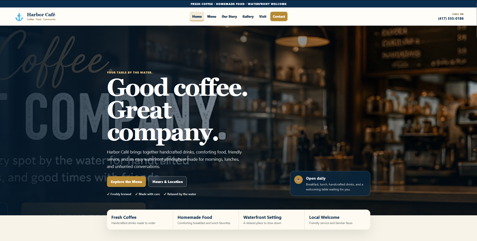 Harbor Cafe One-Page Restaurant Website Template