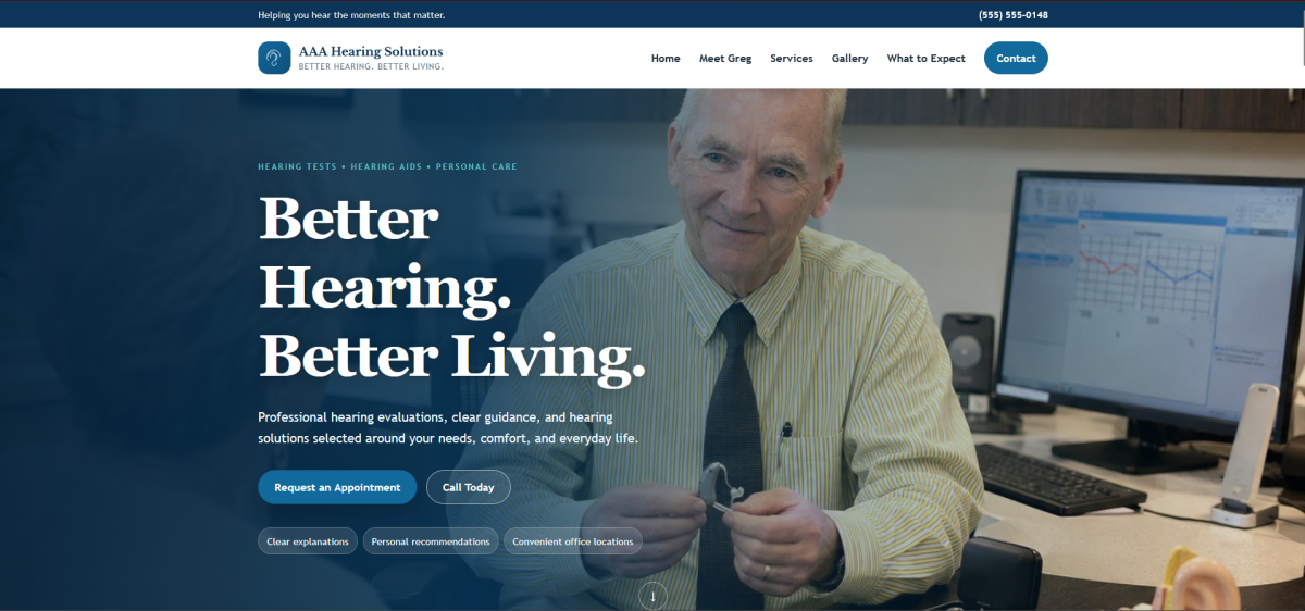 AAA Hearing Solutions One-Page Website Template