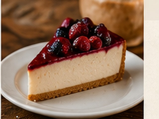 A slice of creamy cheesecake topped with fresh berries.