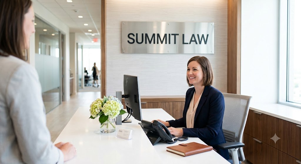 A professional law office reception area.